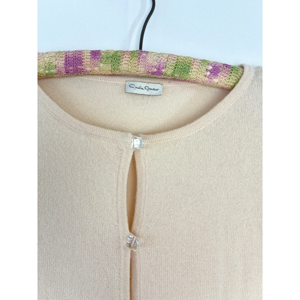 VTG Cashmere Greta Garbo Pretty Pink Knit Cardigan Rhinestone Coquette Lolita